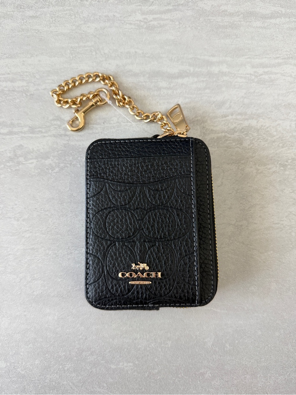 NWT COACH Essential Chain Card Case Black Leather